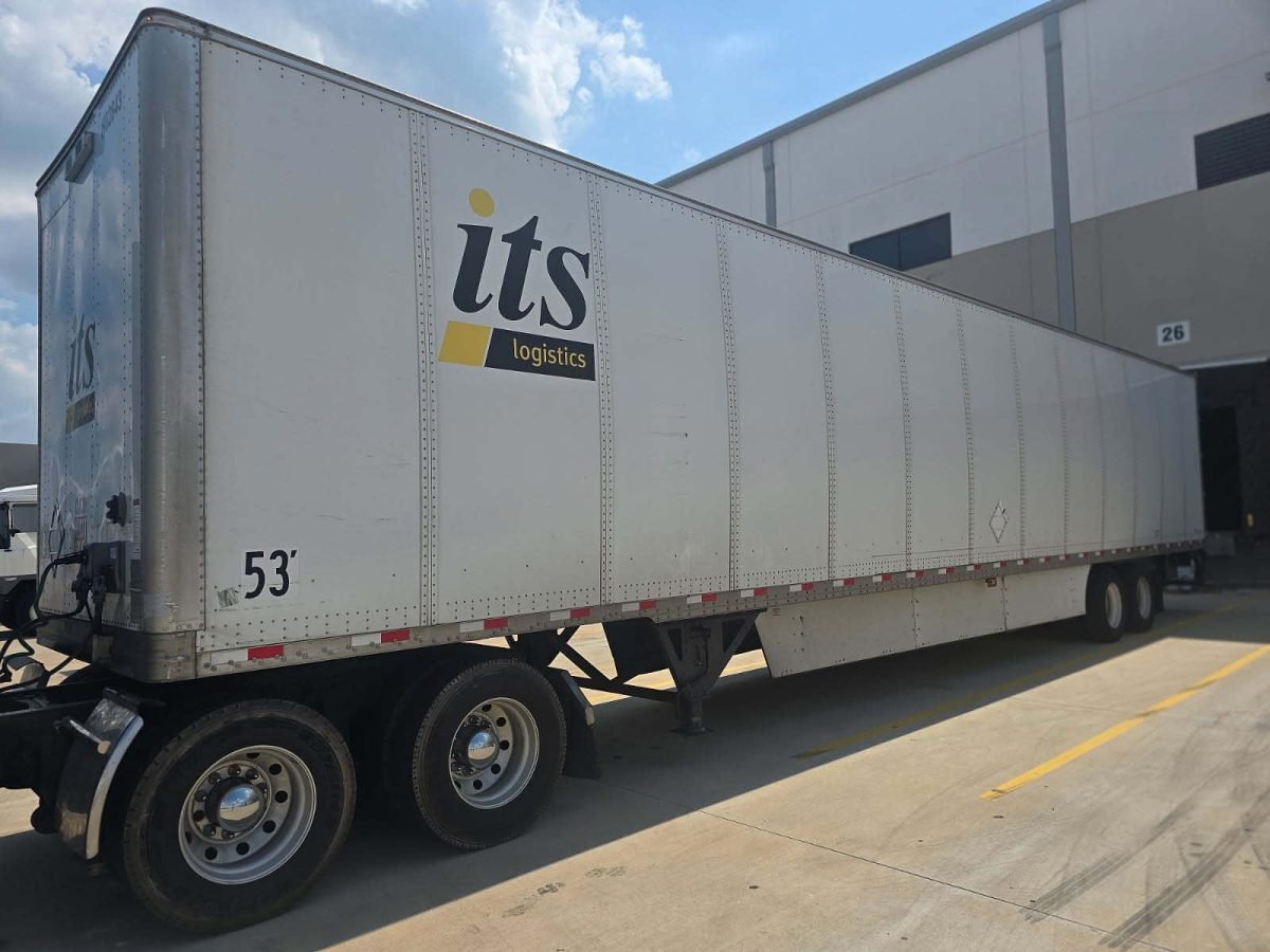 Dry van trailer staged in a yard for drop and hook